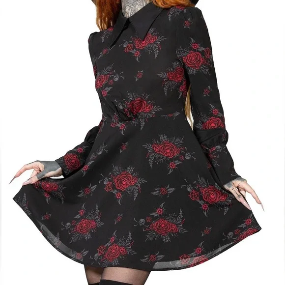 Killstar | Dresses | Nwt Killstar Black Mini Dress With Red Rose Details |  Poshmark